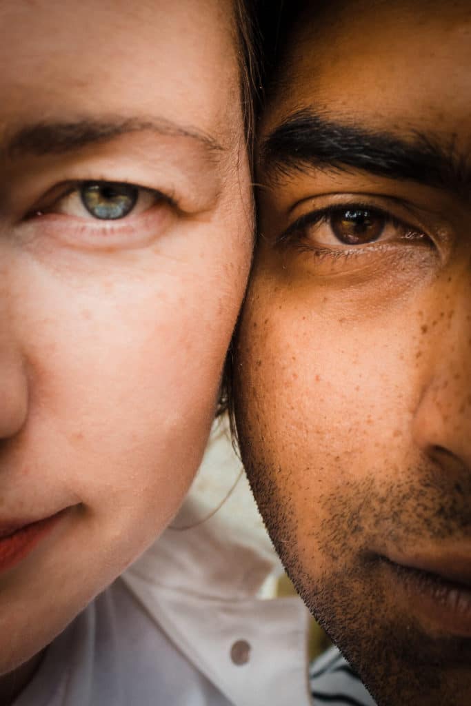 closeup of couple looking at camera